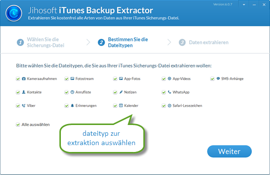 Dateityp zur Extraktion festlegen